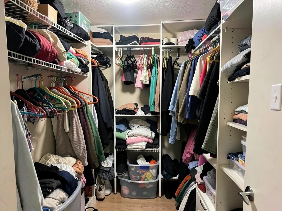 Overflowing closet to a calm daily ritual before Apryl's design