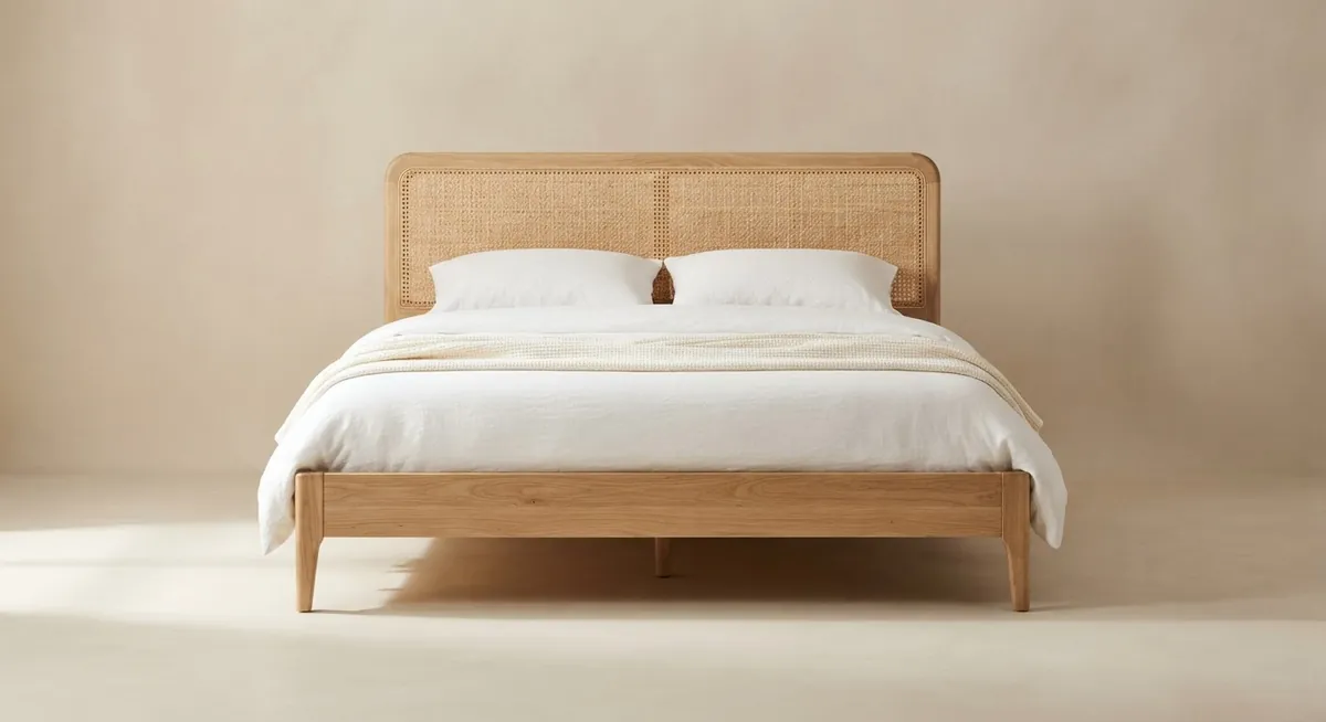 Cane headboard queen bed