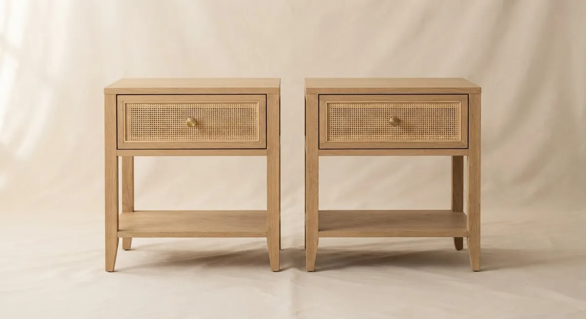 Cane front nightstand pair