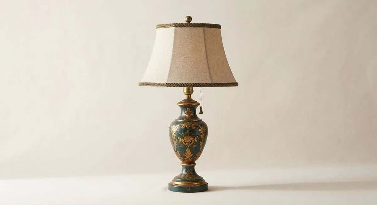 Antique tole table lamp
