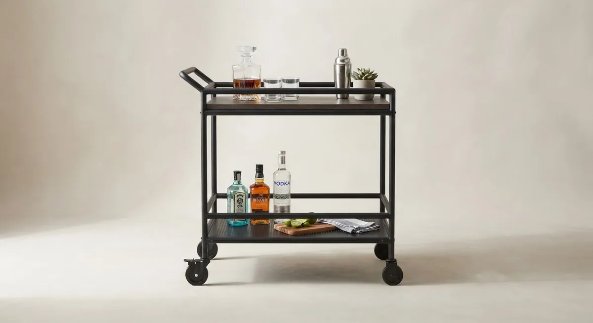 Black metal bar cart